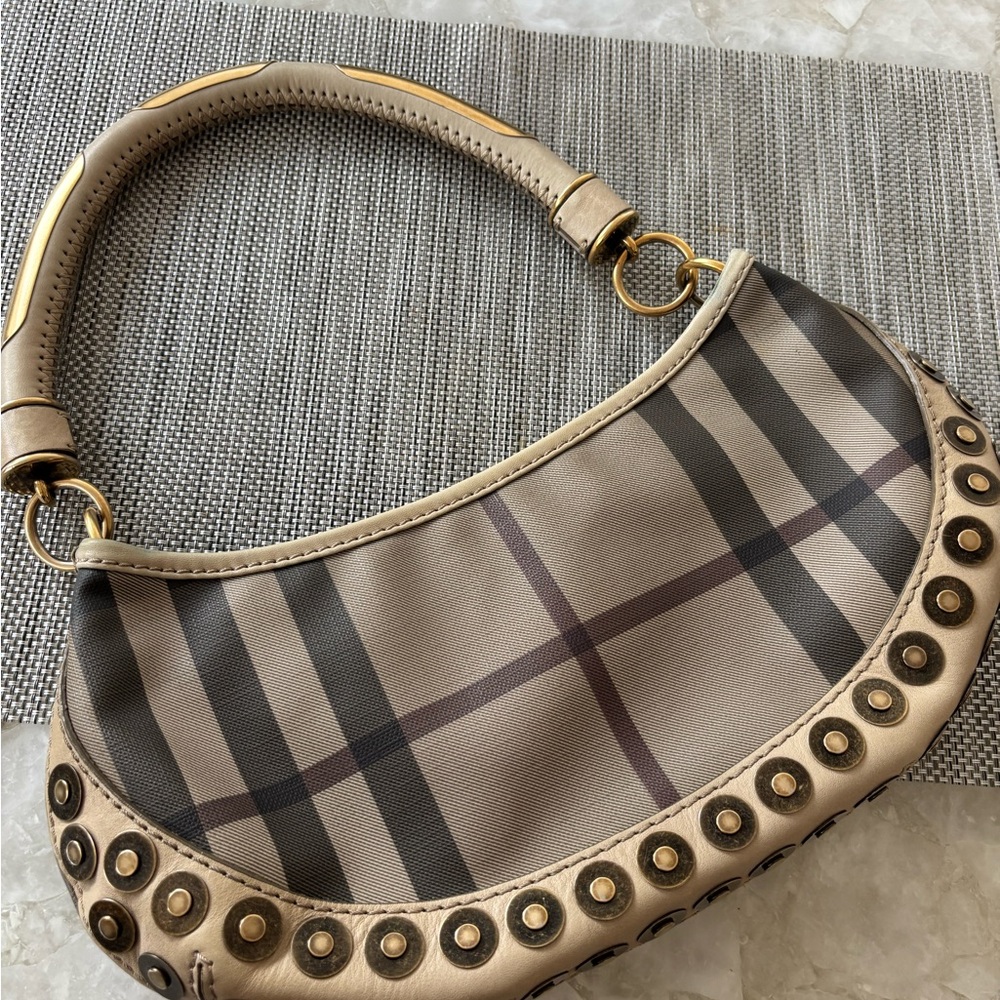 Burberry Cream and Brown Shoulder Bag with Crescent Shape